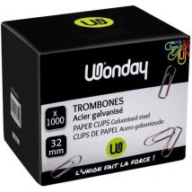 Trombones - Attaches Lettre - 32mm - Boite De 1000 - Acier Galvanisé - Bureau - Scolaire - Wonday