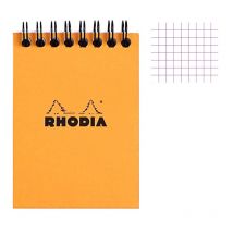Bloc Notes - A7 - 7,5x10,5cm - Petits Carreaux - 80 Feuilles - Orange - Avec Spirale - Rhodia