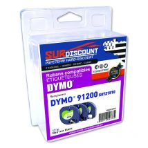 Lot De 3 Rubans Compatibles Pour Titreuse Dymo 91200 12mm/4m Papier Noir Sur Blanc - Surdiscount