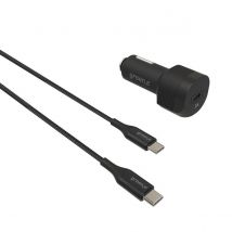 Greene Chargeur Voiture Allume Cigare Pd Usb-c 18w Avec Câble Usb-c Vers Usb-c 1,3m Noir - Green-e