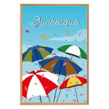 Tableau Mural Encadré Illustration Parapluies Dunkerque 65x97 Cm - Ceanothe