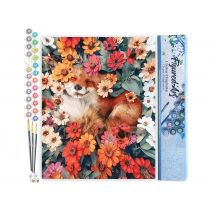 Peinture Par Numéro Figured'art - Petit Renard Caché Dans Les Fleurs - Kit De Loisir Créatif Diy Numéro D'Art Complet - 40x50cm Sans Châssis En Bois