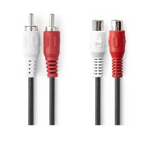 Nedis Câble Audio Stéréo 2x Rca Mâle Vers Femelle 2m Connexion Stable Noir