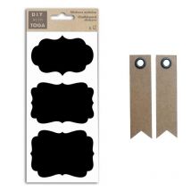 12 Stickers Ardoise Baroque + 20 Étiquettes Kraft Fanion - Youdoit