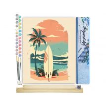 Peinture Par Numéro Figured'art - Planche De Surf Sur La Plage - Kit De Loisir Créatif Diy Numéro D'Art Complet - 40x50cm Toile Roulée + Châssis En