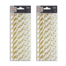 48 Pailles En Papier Doré Et Blanc - Toga