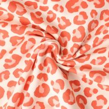 Tissu Sweat Léger Envers Molletonné Naïa Léopard Orange Sur Fond Beige - Craftine