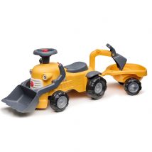 Porteur Marcel 1er Âge Avec Pelle Frontale, Excavatrice Et Remorque - Fabriqué En France - 90% De Plastique Recyclé - Dès 12 Mois - FALK TOYS