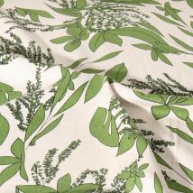 Tissu Viscose Lin Motif Floral Sur Fond Vert Kaki - Au Mètre - Craftine