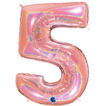 Ballon Géant Chiffre 5 Holographique Rose Gold (102 Cm) - Grabo