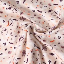 Tissu Popeline De Coton Petits Fantômes Sur Fond Rose Nude - Au Mètre - Craftine