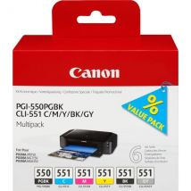 Canon Pack De 5 Cartouches D'Encre Pgi-550 / Cli-551 Noir/cyan/magenta/jaune/gris - Canon