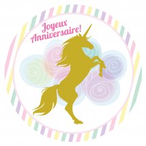 Disque Gâteau Licorne Or (19 Cm) - Annikids