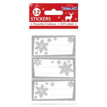 12 Étiquettes Adhésives De Noël - Flocons Argentés À Paillettes - Global Gift