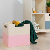 Boîte De Rangement Bois Modèle 2 - Poignées - Rose Et Bois Naturel - 33 X 33 X 37 Cm - Benlemi