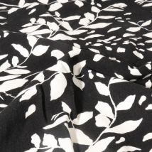 Tissu Viscose Imprimé Feuillage Blanc Sur Fond Noir - Au Mètre - Craftine