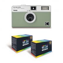 Kodak Ektar H35 - Caméra Vidéo Demi-format 35mm Réutilisable, Sans Mise Au Point, Légère, Facile À Utiliser - Vert Sauge + 2 Pellicules 35mm Couleur 
