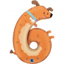 Ballon Aluminium Hélium Géant - Chiffre 6 Chien 90 Cm - Grabo