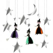 3 Décorations À Suspendre Sorcières Et Etoiles Argentées - Meri Meri
