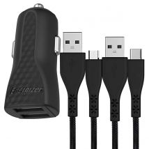 Energizer Chargeur Allume-cigare 2 Usb-a 2.4a Hardcase Avec Câble Usb-c Et Micro-usb Noir - Energizer