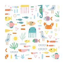 Tissu Coton Dashwood Summer Fun Animaux Marins Fun Blanc Vendu Par 50 Cm