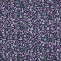 Tissu Popeline De Coton Poppy Digital Petites Fleurs Mauves Sur Fond Bleu Marine - Au Mètre - Craftine