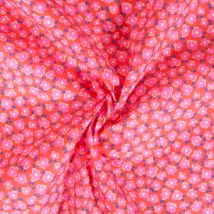 Tissu Coton Imprimé Petites Fleurs Poema Sur Fond Rouge - Craftine
