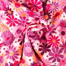 Tissu Velours Matelassé Digital Fleurs Roses Sur Fond Rose Fuchsia - Craftine