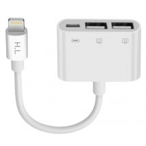 Adaptateur Iphone / Ipad Lightning Vers 2 Usb Et Lightning Charge Compact Blanc - Avizar