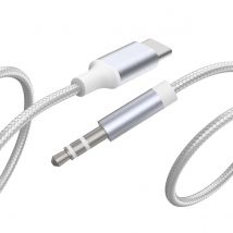 Force Power Câble Audio Usb-c Mâle Vers Jack 3.5mm Mâle En Nylon Tissé Renforcé 1.2m Blanc