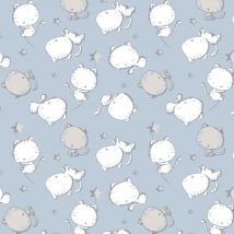 Tissu Jersey Coton Imprimé Chaton Louis Sur Fond Bleu Ciel - Au Mètre - Craftine