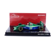 Voiture Miniature De Collection - Minichamps - Jordan Ford 191 - 1/43 - Demo Run Silverstone 2021 - Vert/bleu - Minichamps