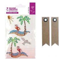 4 Stickers Strass 15 X 9,5 Cm Ile Paradisiaque + 20 Étiquettes Kraft Fanion - Graine Creative