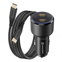 Swissten Chargeur Voiture 2x Usb-c Power Delivery 20w Et 30w Avec Câble Usb-c Noir