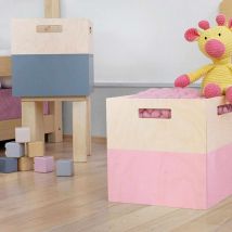 Boîte De Rangement Bois Modèle 1 - Poignées - Rose Et Bois Naturel - 33 X 33 X 37 Cm - Benlemi