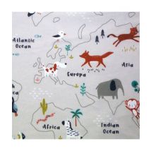 Tissu Enfant Coton Carte Des Animaux Lin Clair Ecru Vendu Au Mètre - Distrifil
