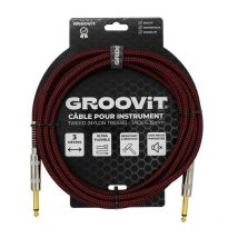 Cable Jack 6.35 D/d - 3m - Nylon Tressé Rouge - Groovit