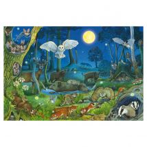 Puzzle 100 Pieces Animaux Dans La Foret Nocturne - Schmidt Spiele - Bleu
