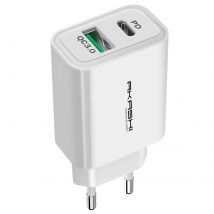 Chargeur Secteur 38w Double Usb-a Qc 3.0 + Usb-c Pd Charge Rapide Akashi Blanc