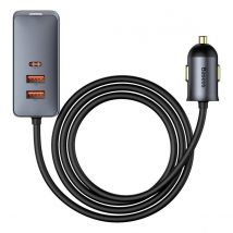 Baseus Chargeur Allume-cigare 120w Multiport Usb Et Usb-c Avec Câble 1,5m Gris