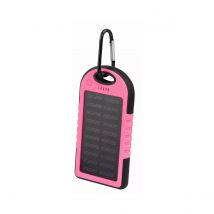 Setty Batterie De Secours Solaire 5 000 Mah Double Usb Avec Mousqueton Rose