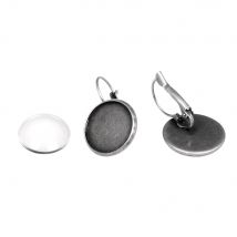 Monture Métal: Boucle D'Oreille,1,7cm, Avec Cabochon, 1paire, Argent Ancien - Rayher