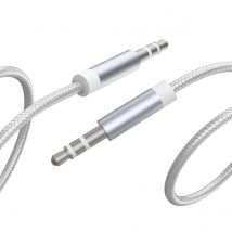 Force Power Câble Audio Jack 3.5mm Vers Jack 3.5mm En Nylon Tissé Renforcé 1.2m Blanc
