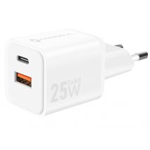 Forcell Chargeur Secteur Gan Iii 25w Avec Ports Usb-c + Usb Format Mini Blanc
