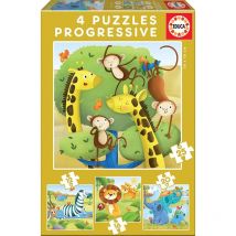 4 Puzzles - Les Animaux Sauvages - Enfant - Dès 3/4 Ans - Educa Borras