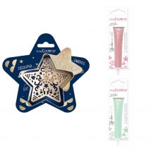 Kit Pour Biscuit En Relief Étoile + 2 Stylos Au Chocolat Rose Pastel Et Vert D'Eau - Scrapcooking
