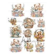 1 Feuille De Papier De Riz 21 X 29,7 Cm Ab Studio Nounours Panier 1693 Scrapbooking