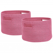 Paniers Rose En Coton Rond 30 Cm Corbeille À Linge Tressée Rangement Pour Intérieur Minimaliste Boîte Lot De 2