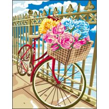Canevas Antique Bicyclette Fleurie 50x65cm - LUC