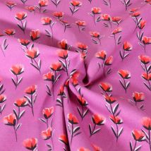 Tissu Popeline De Coton Poppy Éclats De Coquelicot Sur Fond Rose - Au Mètre - Craftine